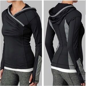 Lululemon Run For Your Life Black and Gray Hooded Pullover Top